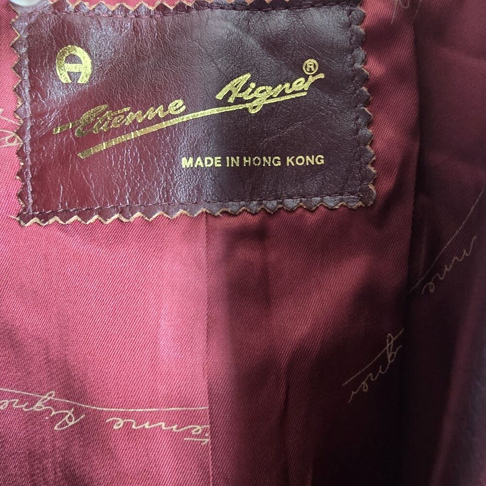 Vintage Etienne Aigner Womens Ladies Ox Blood Leather Jacket Sz 16 Lined Logo - Picture 9 of 10